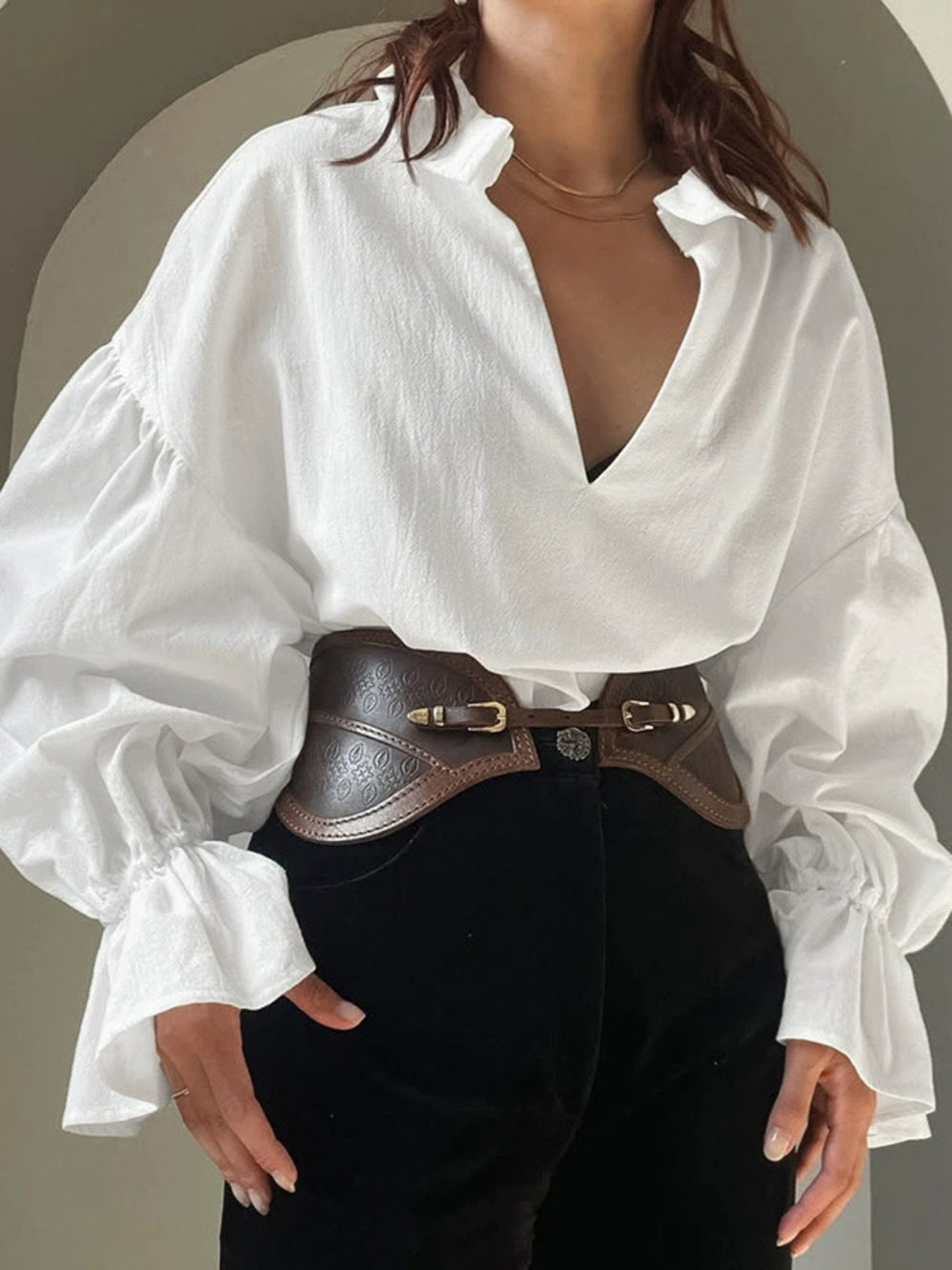 Forever 21 Spring White Cotton Crinkle Blouse Puff Sleeves Loose Fit